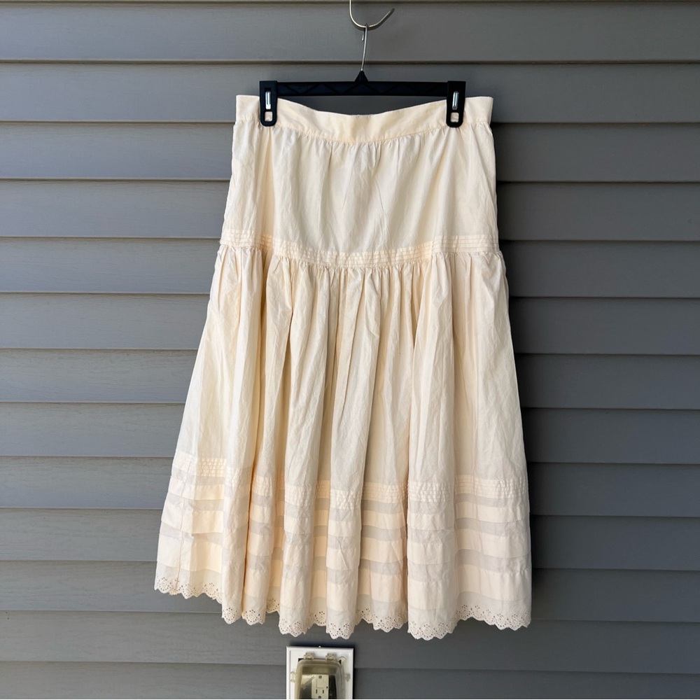 Philosophy Cream Eyelet Midi Skirt XL Tiered Cotton Boho Flowy Cottagecore Skirt